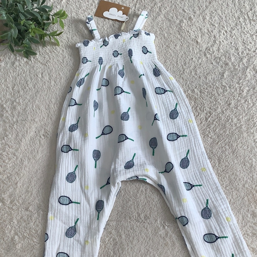 NWT Angel Dear Smocked Tennis Romper 18-24M White - Picture 3 of 9